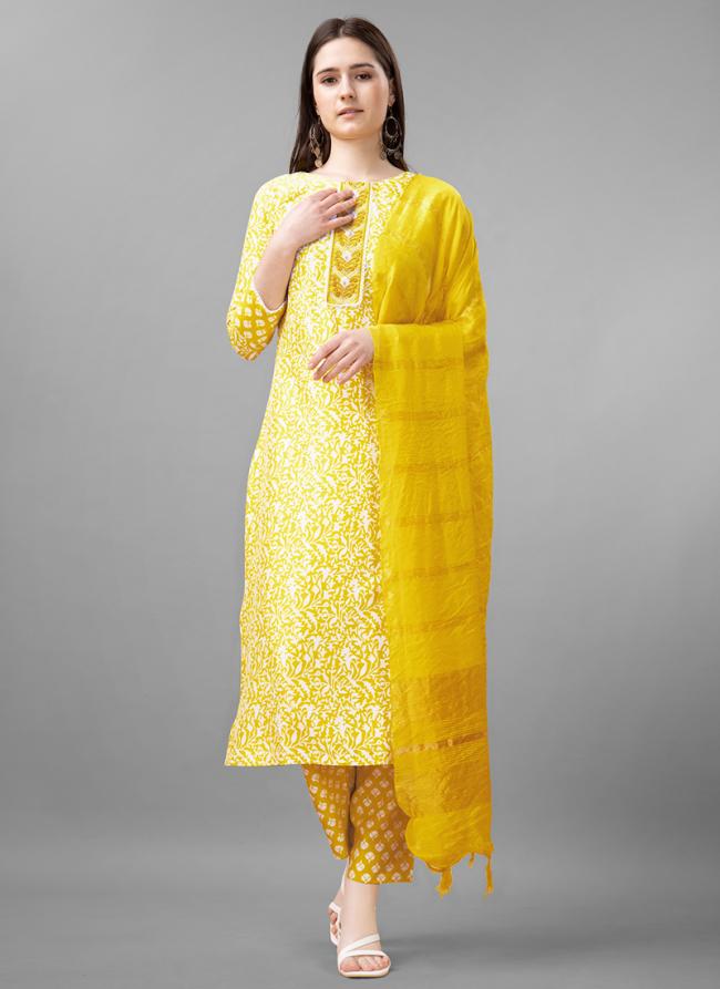 Rayon Light Yellow Casual Wear Embroidery Work Readymade Salwar Suit